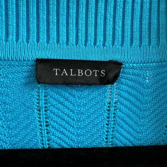Talbots Johnny Collar Knit Polo Sweater Short Sleeve Textured Chevron Blue XL - Picture 8 of 9